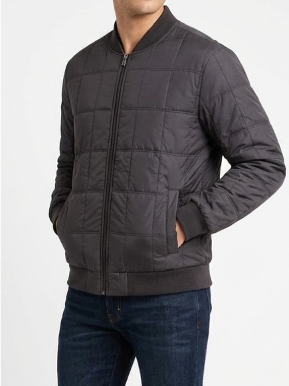 Marc Anthony Reversible Bomber Jacket Quilted Bomber Jacket in Black/Gray XL NWT